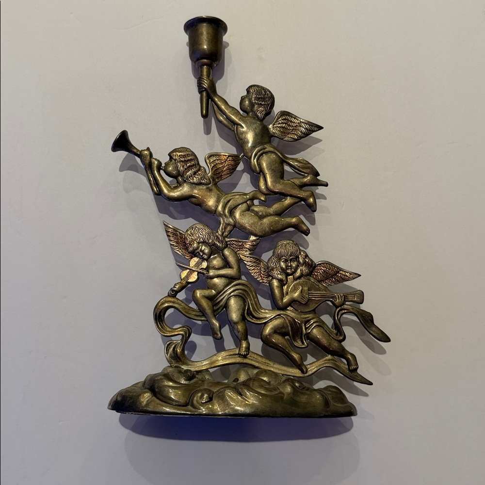 Vintage Godinger Art Co Silver Plated Angel Candle Holder Christmas Decor